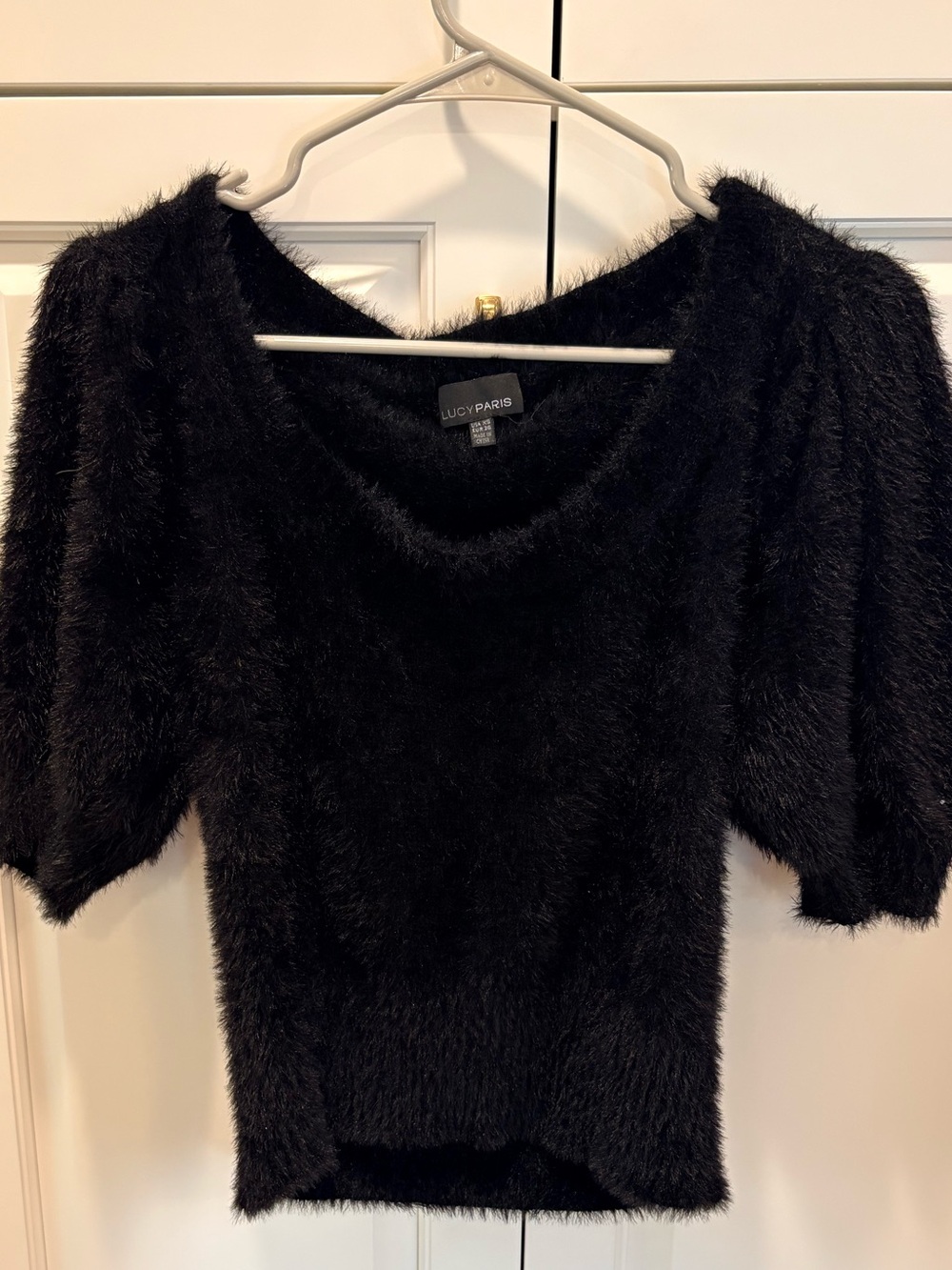 Lucy Paris Black Off-the-Shoulder Fuzzy Sweater